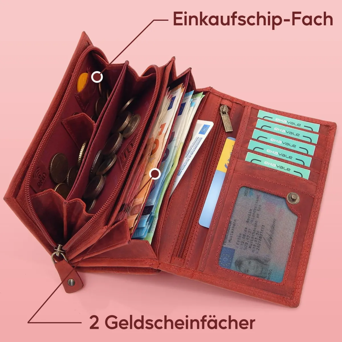 ekavale Damen-Geldbörse groß im Langformat Portemonnaie mit Druckknopf und RFID- Schutz, Geldbörse mit Blüten Muster — Bild 3