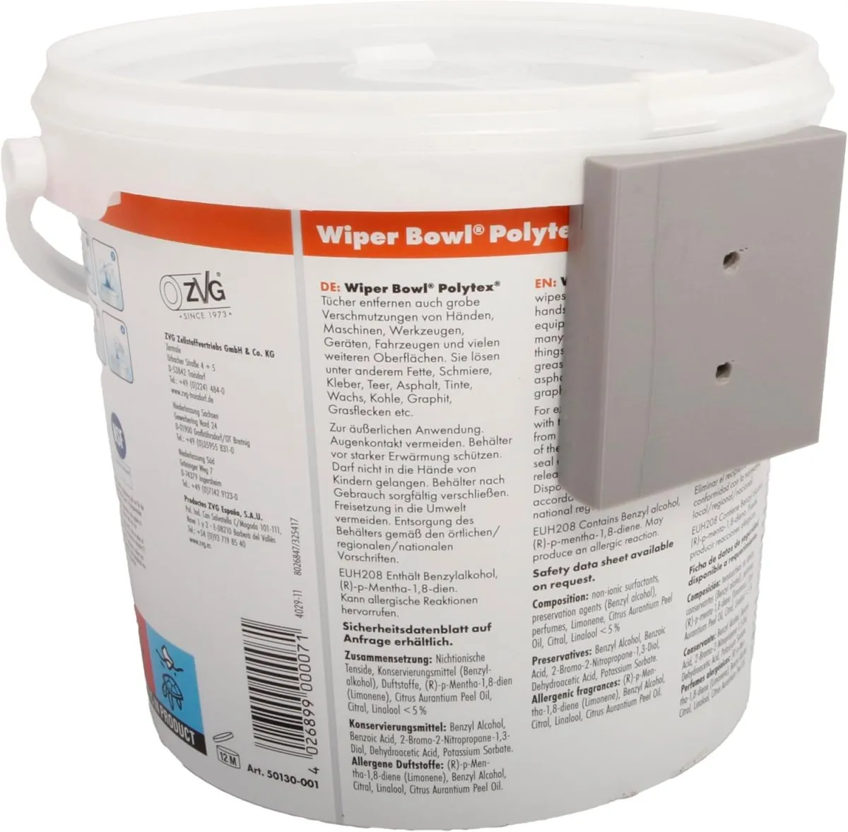 Bundle: Original ZVG Wiper Bowl Polytex + Wandhalter – 2er Set (6x ZVG Bowl,1x Halter), feuchte Reinigungstücher Spender-Eimer, Polypropylen Wischtücher für Industrie, Werkstatt, KFZ, Auto — Bild 3