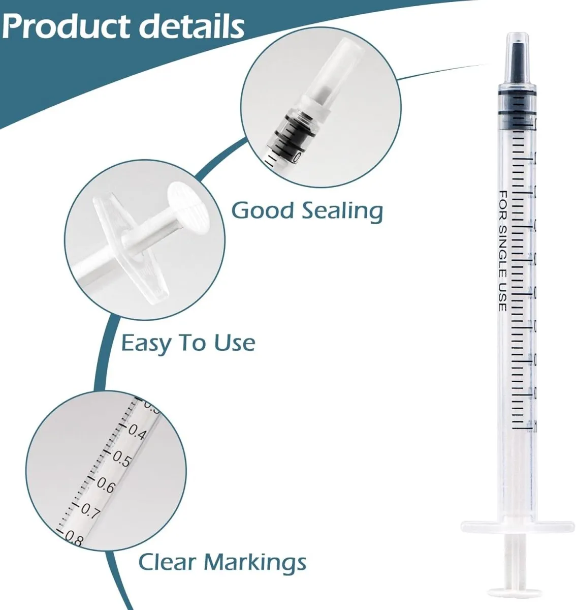 1 ml Kolostrum Spritze Kunststoffspritzen mit Kappen, keine Nadel zum Nachfüllen und Messen von Flüssigkeiten, wissenschaftliche Labors, Pflanzenbewässerung, Tierfütterung, Kleberapplikator — Bild 3