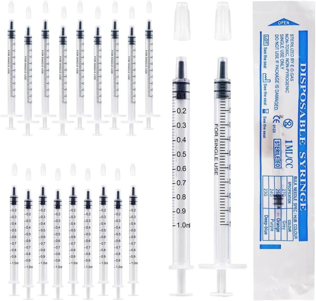 1 ml Kolostrum Spritze Kunststoffspritzen mit Kappen, keine Nadel zum Nachfüllen und Messen von Flüssigkeiten, wissenschaftliche Labors, Pflanzenbewässerung, Tierfütterung, Kleberapplikator