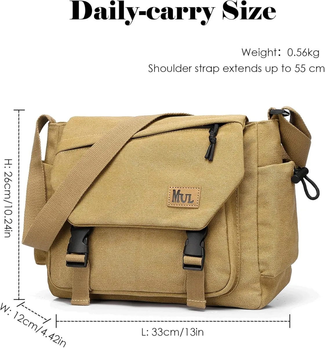 Robuste Canvas Messenger Bag mit Mehreren Taschen & Verstellbarem Gurt, Vintage Crossbody Bag Hobo Arbeitstasche Unisex Schultertasche für Beruf, Reise, Alltag — Bild 4