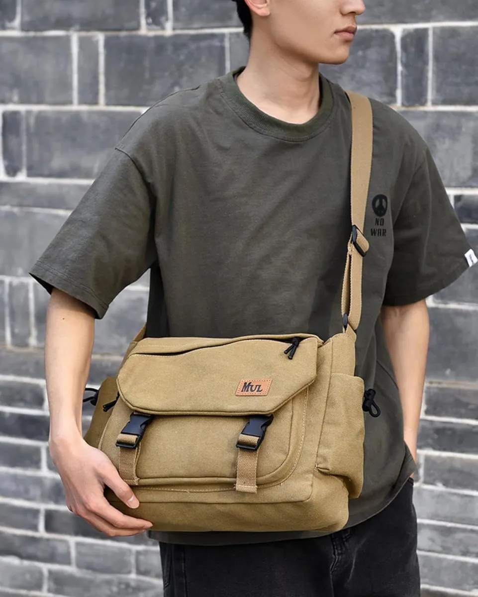 Robuste Canvas Messenger Bag mit Mehreren Taschen & Verstellbarem Gurt, Vintage Crossbody Bag Hobo Arbeitstasche Unisex Schultertasche für Beruf, Reise, Alltag — Bild 2