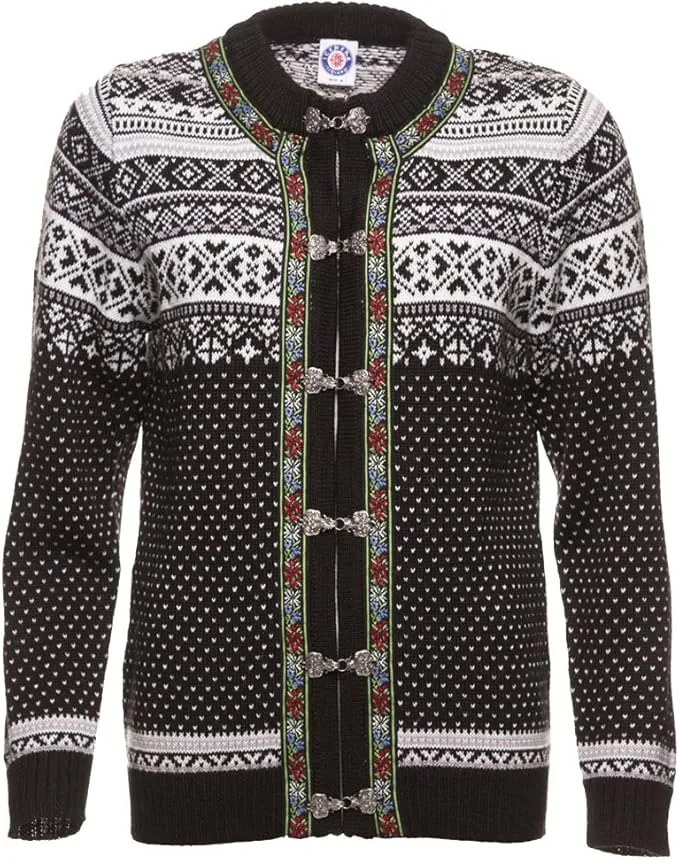 Strickjacke für Frauen aus Wollmischung mit Rundhalsausschnitt |mit einem nordisch inspirierten Strickdesign in Zwei Farbgebungen, entworfen in Island