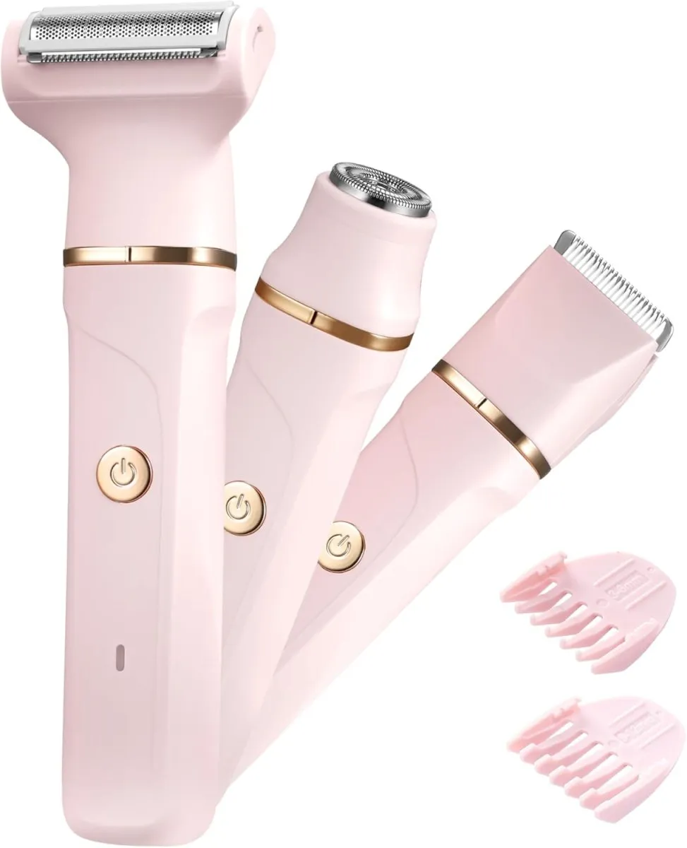 Rasierer Damen,3-In-1 Intimrasierer für Frauen,Gesichtshaarentferner für Frauen,Damenrasierer Elektrisch für Beine, Arme, Achseln und Bikinizone,Wiederaufladbarer Ipx7 Wasserdicht Trimmer Damen, Rosa