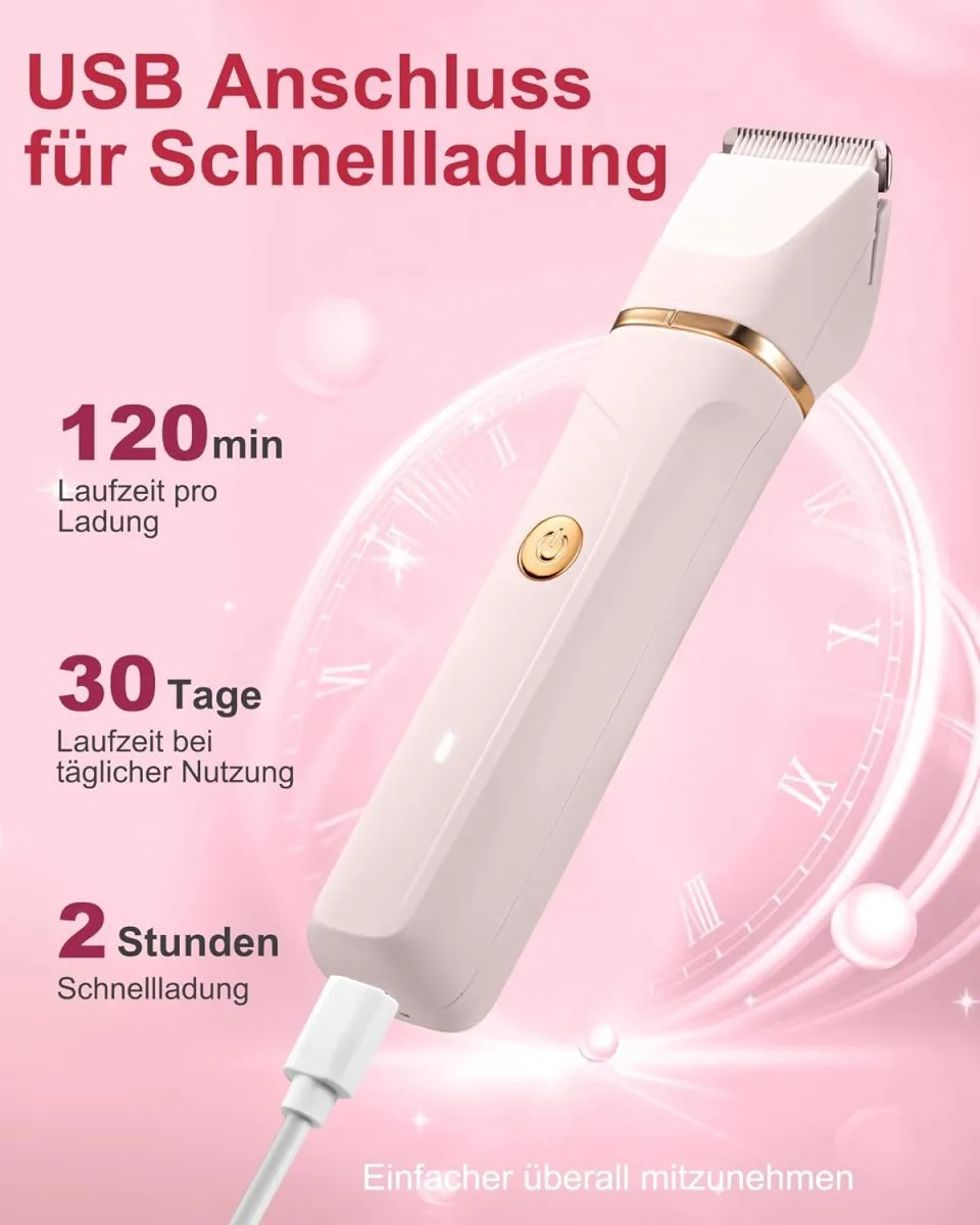 Rasierer Damen,3-In-1 Intimrasierer für Frauen,Gesichtshaarentferner für Frauen,Damenrasierer Elektrisch für Beine, Arme, Achseln und Bikinizone,Wiederaufladbarer Ipx7 Wasserdicht Trimmer Damen, Rosa — Bild 5