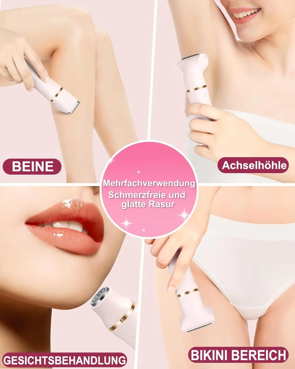 Rasierer Damen,3-In-1 Intimrasierer für Frauen,Gesichtshaarentferner für Frauen,Damenrasierer Elektrisch für Beine, Arme, Achseln und Bikinizone,Wiederaufladbarer Ipx7 Wasserdicht Trimmer Damen, Rosa — Bild 3
