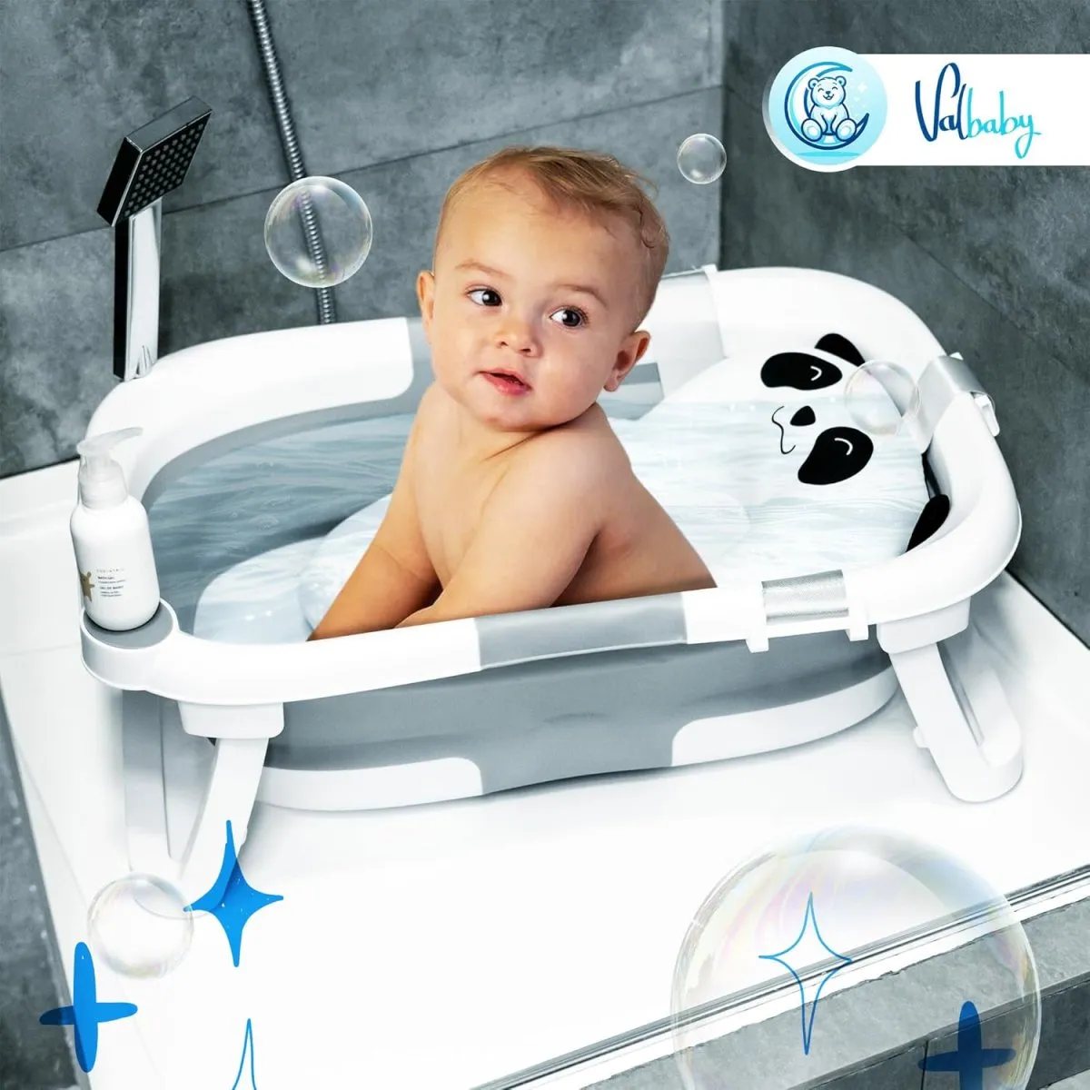 Baby Badewanne Faltbar Antirutsch Ergonomisch Neugeborene Bis 2 Jahre mit Panda Kissen Groß und gepolstert Faltbare Babybadewanne Babywanne Tragbare Wanne Leicht Zu Reinigen BathTub Bath VALBABY — Bild 4