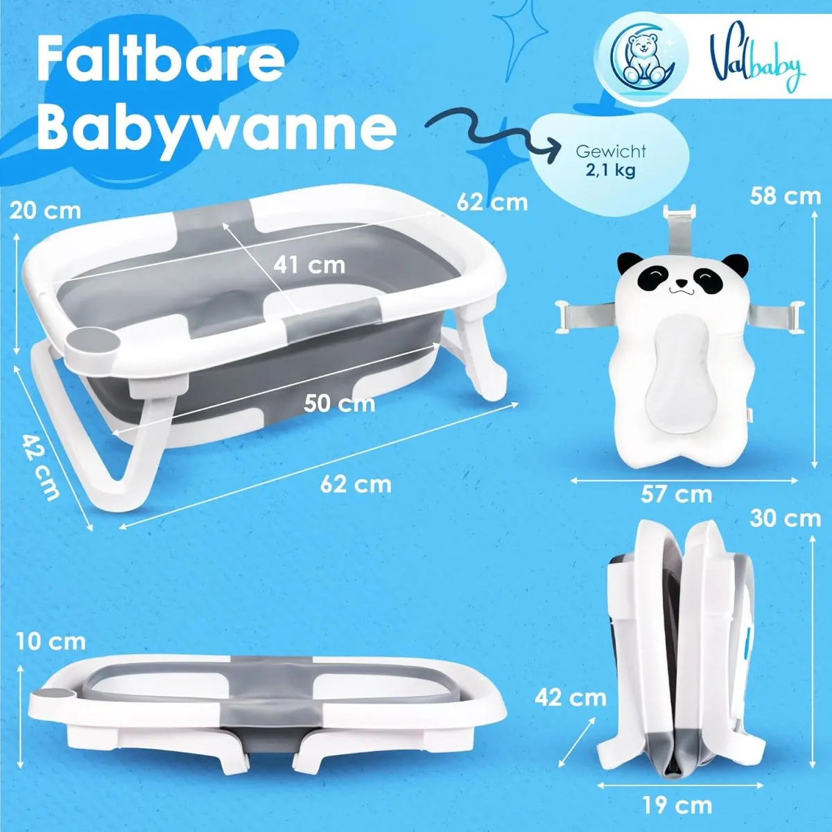 Baby Badewanne Faltbar Antirutsch Ergonomisch Neugeborene Bis 2 Jahre mit Panda Kissen Groß und gepolstert Faltbare Babybadewanne Babywanne Tragbare Wanne Leicht Zu Reinigen BathTub Bath VALBABY — Bild 5