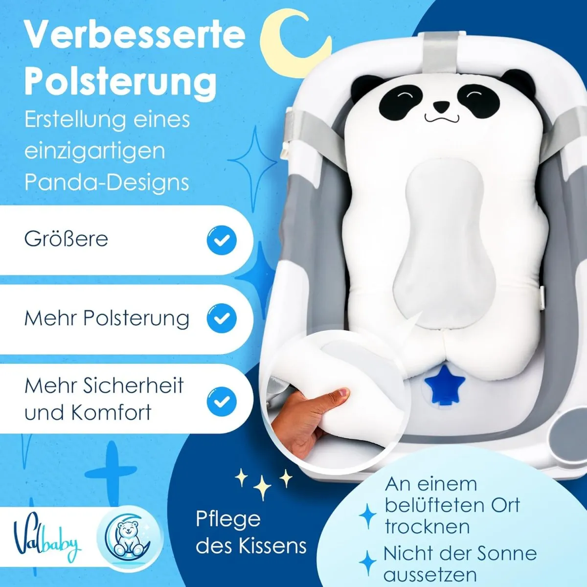 Baby Badewanne Faltbar Antirutsch Ergonomisch Neugeborene Bis 2 Jahre mit Panda Kissen Groß und gepolstert Faltbare Babybadewanne Babywanne Tragbare Wanne Leicht Zu Reinigen BathTub Bath VALBABY — Bild 3