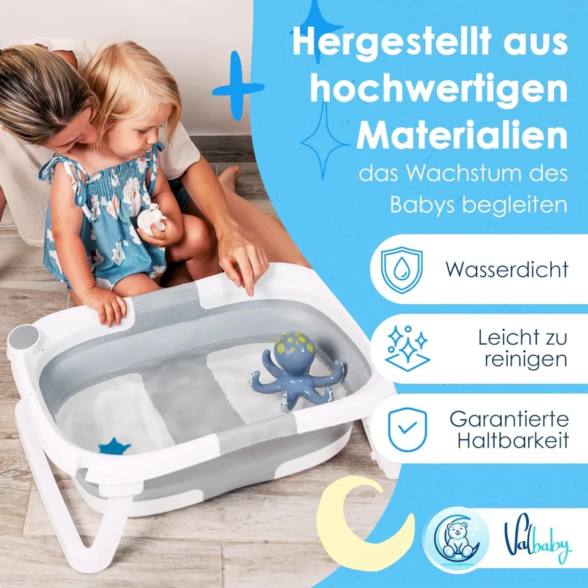 Baby Badewanne Faltbar Antirutsch Ergonomisch Neugeborene Bis 2 Jahre mit Panda Kissen Groß und gepolstert Faltbare Babybadewanne Babywanne Tragbare Wanne Leicht Zu Reinigen BathTub Bath VALBABY — Bild 2