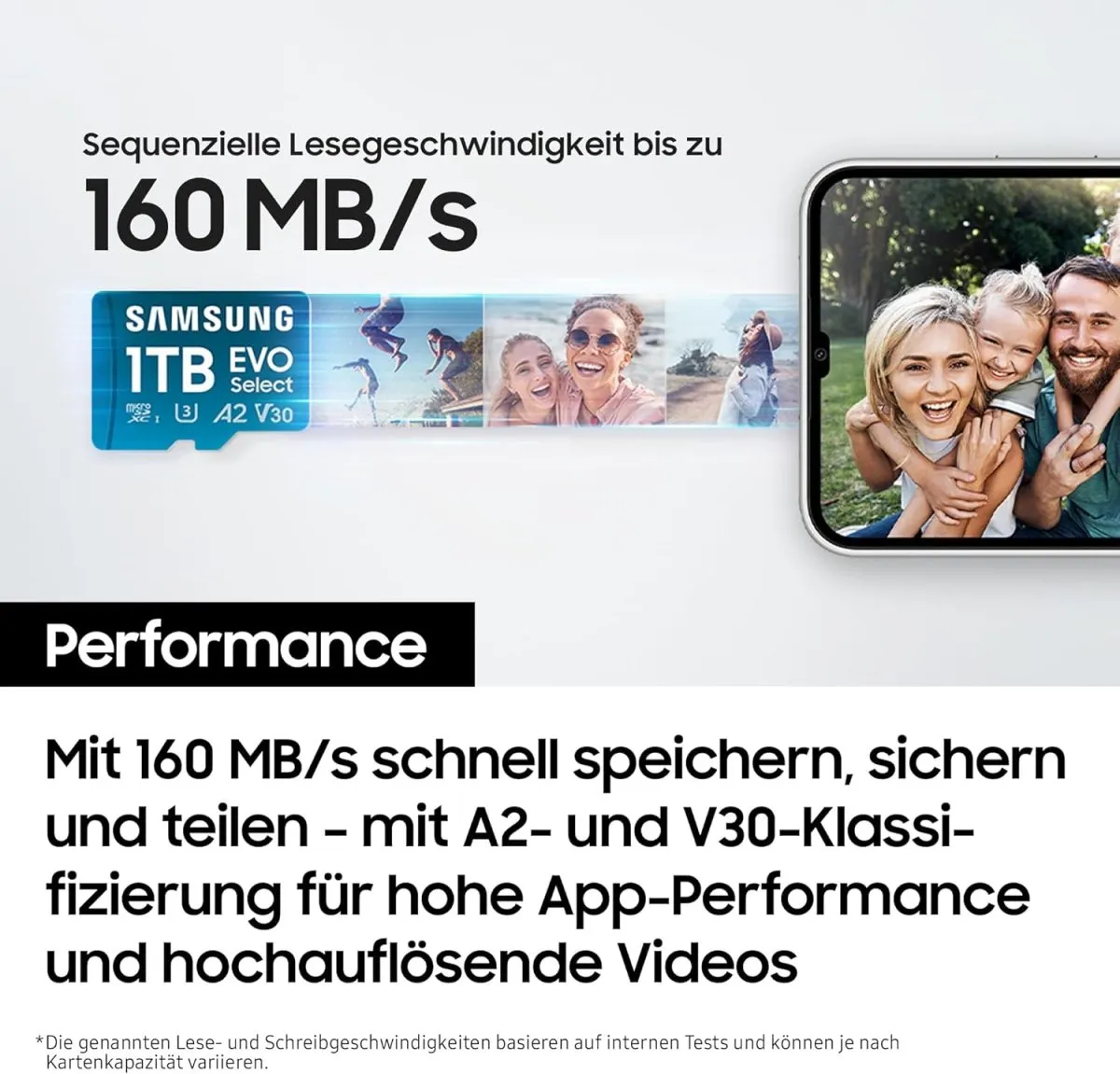 Samsung EVO Select (2024) microSD-Karte + SD-Adapter, 512 GB, Speicherkarte für Smartphone und Tablet, UHS-I U3, 4K UHD, Full HD, 160 MB/s Lesen, MB-ME512SA/EU — Bild 5