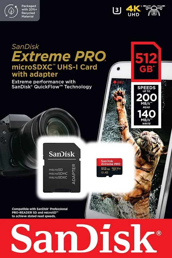 SanDisk Extreme PRO microSDXC UHS-I Speicherkarte 1 TB + Adapter & RescuePRO Deluxe (Für Smartphones, Actionkameras oder Drohnen, A2, Class 10, V30, U3, 200 MB/s Übertragung) — Bild 4